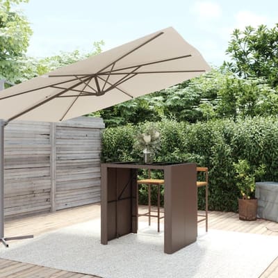 Bartafel met glasplaat - Statafel buiten - Terras Genieten - Weerbestendig rotan - 105 x 80 x 110 cm - Bruin