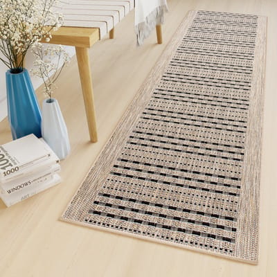Tapiso Melissa Loper Laagpolig Beige Bruin Indoor Outdoor Vloerkleed Maat- 80x150