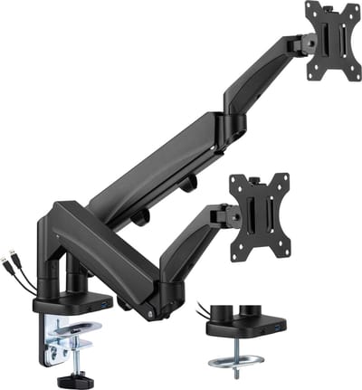 Monitorbeugel 2 beeldschermen gasveer - monitorarm - usb 3.0 en type c - volledig verstelbaar