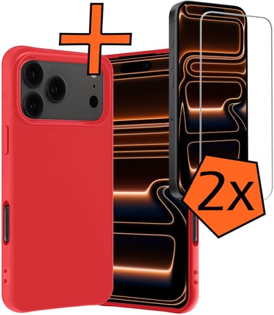 Hoes - Met 2x Screenprotector - Geschikt voor Apple iPhone 17 Pro - Sterk & Shockproof - Back Cover - Siliconen Case - Telefoon Hoes - Rood