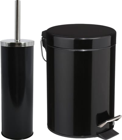 MSV Badkamer accessoires set - zwart - metaal - pedaalemmer 3L en toiletborstel in houder
