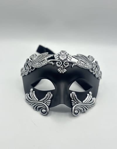 Venetiaans masker voor mannen in zwart met zilver - Feest Masker voor mannen met bril en zonder bril- Masker voor brildragers - Gala Masker in de Grieks Romeinse stijl