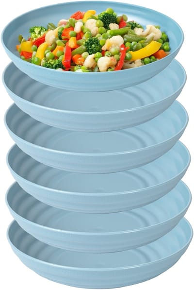 Plasticforte Rond bord/camping - 6x - diep bord - D19 x H4.5 cm - blauw - kunststof - soepborden - onbreekbaar servies