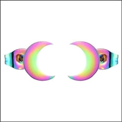 Aramat Jewels | Oorbellen | RVS Maan Oorbellen Diverse Kleuren - Trendy Moon Studs | Regenboog kleur -9mm | |8mm | Staal | Kinderen, Volwassenen | Verkleurd niet