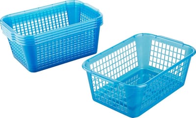 Opbergmand 28 x 20 x 11 cm, 4 l, set van 5 stuks, multifunctionele mand van robuust plastic, BPA-vrij, opbergdoos voor keuken en badkamer, huishoudmand voor opslag, mand voor opslag, blauw