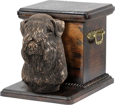 Elegante urn voor hondenas met beeldje van Ierse Soft Coated Wheaten Terrier