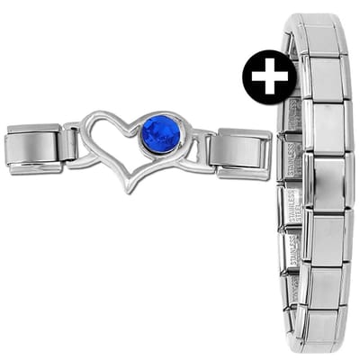 Schakel - Bedel - Charm - Hart - 9mm - inclusief armband - Geschikt voor Italiaanse Schakelarmband - Blauw