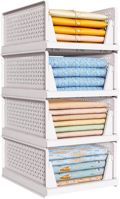 Dailygoods- Opbergdozen Stapelbaar - Opbergdozen Kunststof - Opbergdozen met Scheidingswanden - Opbergdozen voor Kleding - 4 Stuks - Wit - Opbergmanden