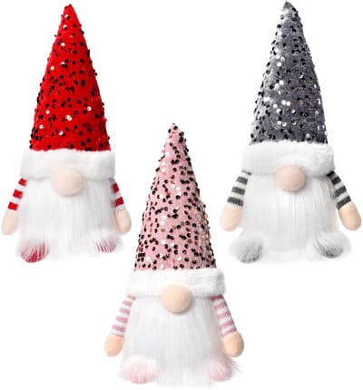 longziming 3 stuks Kerst Gnoom Decoratie met Glitter Hoed - Gezichtloze Dwerg - Verlichte Kerst Ornamenten voor Thuis - Feestelijke Versiering
