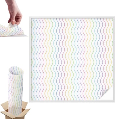 Tulup Raamfolie Anti inkijk - Regenbooglijnen Anti inkijk Raamfolie - 100x100 cm - Wit Raamfolie Tegen inkijk - Zelfklevende Anti inkijk Folie Glas in Lood - Voor de hal, slaapkamer, kledingkast - Zonwerende Raamfolie Glas in Lood