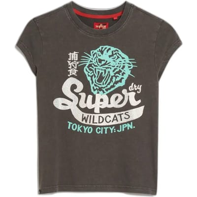 Superdry Embellished Poster T-shirt met Kapmouwen Donkergrijs Grootte: 38