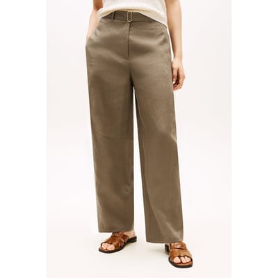 Tommy Hilfiger Linen Utility Barrel Jeans Mediterranean Olive Maat: 36 | Wijde Broeken Outlet | Dames | Bruin