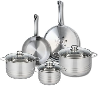 Set van 2 Koekenpannen 24 en 28 cm en 3 Kookpotten 16, 20 en 24 cm Elo Profi Brillant