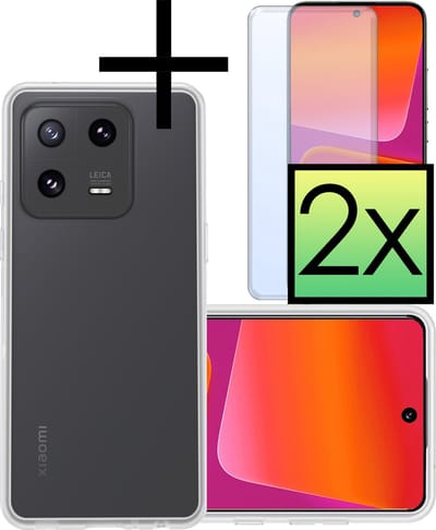 Hoesje - Met 2x Screenprotector - Geschikt voor Xiaomi 13 - Sterk & Shockproof - Back Cover - Siliconen Case - Telefoon Hoes - Transparant