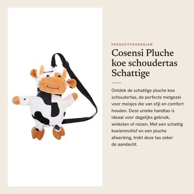 Dailygoods- Schoudertas Pluche Koe - Meisjeshandtas - Opbergruimte voor Kaarten/Sleutels - Witte Schoudertas - 40x15x12 cm - Schattig Koeienmotief - Handtas