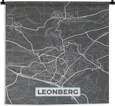 Wandkleed - Wanddoek - Leonberg – Stadskaart – Blauw – Plattegrond – Stadskaart – Kaart - Duitsland - 180x180 cm - Wandtapijt