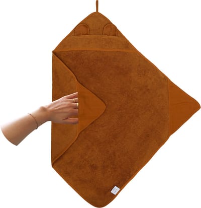 Aanbieding! - Nifty 2-in-1 Badcape - Speciale badstof baby handdoek met hydrofiele hoeken - Handig bij het drogen van de huidplooitjes - Origineel kraamcadeau - 75x75 - Caramel