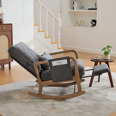 HAUSS SPOLE Schommelstoel - Relaxfauteuil Met Voetsteun En Verstelbare Rugleuning - Voor Woonkamer En Leeshoek - Cord Grijs