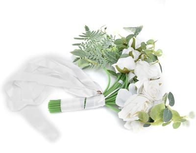 Bruidsboeket - Kunstbloemen decoratie - Bruiloft decoreren - Vervaagt niet - 40x30x8 cm - Wit