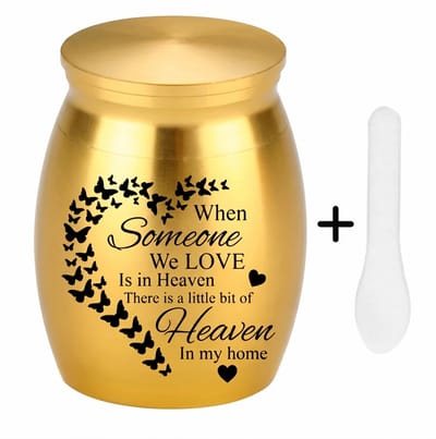 Mini Urn Heaven in my Home - Goudkleurig Metaallegering - Kleine Urn voor As - Herinnering Huisdier & Mens - Keepsake Urn - 4 cm - Inclusief Schepje voor het vullen