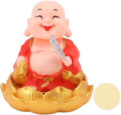 VT Goods - Lachend Boeddhabeeld - Feng Shui Decoratie - Zonne-energie - Maitreya Boeddha - Geluk Brengend Beeldje - Geschikt voor Auto Dashboard - Rood