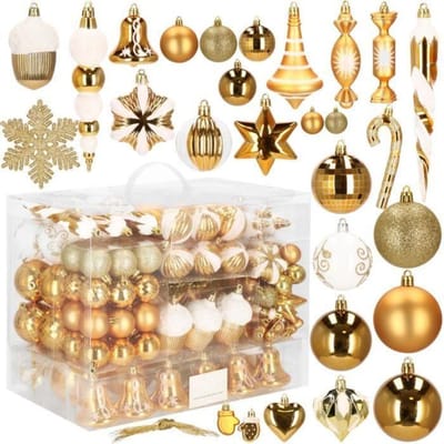 Springos Kerstballen | Kerstversiering | Onbreekbaar | 153 Stuks | Goud/Wit