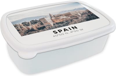 Broodtrommel Wit - Lunchbox - Brooddoos - Spanje - Kasteel - Vintage - Zomer - 18x12x6 cm - Volwassenen