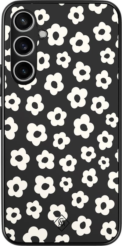 Casimoda® hoesje - Geschikt voor Samsung Galaxy S23 FE - Retro Bloempjes - Zwart TPU Backcover - Geen opdruk - Zwart