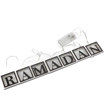 Lettres Mubarak creuses en bois de forme ronde, guirlande lumineuse L-ED, décoration pour la maison du Ramadan Eid Mubarak 1 gray