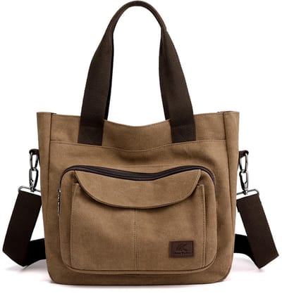 Dames vintage canvas tote bag met meerdere vakken, veelzijdige handtas, schoudertas en crossbody tas voor werk, school en reizen