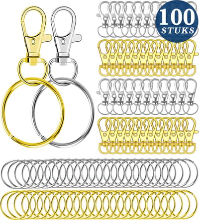 50 Stuks Karabijnhaak met 50 Sleutelringen Zilver - Musketonhaak Sleutelhanger - Keychains voor Volwassenen - Sieraden Maken Mini Musketon ringetjes - Auto Klein Carabiner Sleutel Hanger, Houder - DIY Karabijn Haak Ringen - Karabijnsluiting Hobby