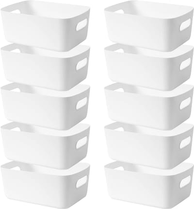 Opbergdoos, Kunststof Opbergmand Met Handgrepen, Keukenkast Organizer, Box, Manden Voor Badkamer, Rek, Wit, 10 Stuks