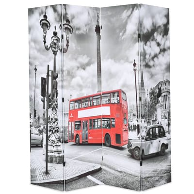 vidaXL - Kamerscherm - inklapbaar - Londen - bus - 160x170 - cm - zwart - en - wit