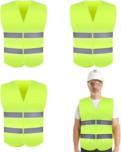 3 stuks veiligheidsvesten voor de auto, geel, reflecterende veiligheidsvesten, 360 graden reflecterende strepen, neongeel, pechvest, voor bestuurders, werknemers, volwassenen