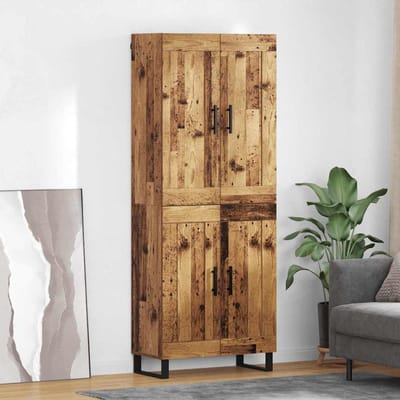 vidaXL - Highboard - 2 - st - Oudhout - 69,5 - x - 34 - x - 180 - cm - Bewerkt - hout - en - glas