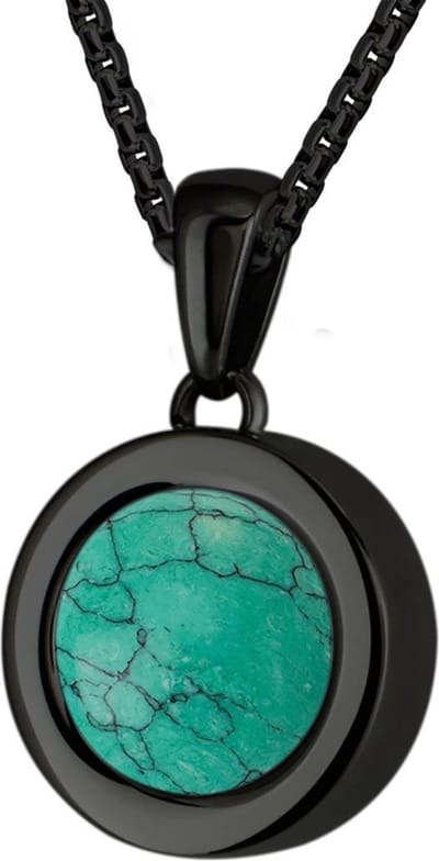 Quiges 12mm Mini Munt Hanger Zwart RVS Glans met Natuursteen Turkoois Munt en Box Ketting Ankerketting 42-46cm