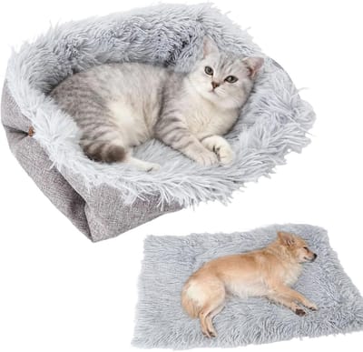 Wasbare kattenbed en kattenmat, zacht kussen voor katten, 2-in-1 design voor optimaal comfort en ondersteuning