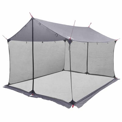 vidaXL - Campingzeil - met - netwanden - 340 - x - 260 - x - 220 - cm - Grijs - en - Oranje