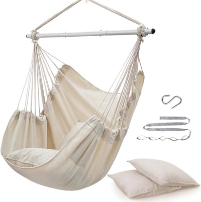 Stoelhoek Hangstoel - Polyester & Katoen, Houten Zitvlak, Max 226 kg, Inclusief Ophangkit en Draagtas