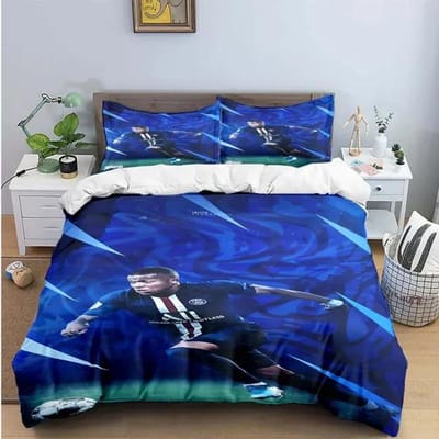 Ensemble de literie mode Football M-Mbappé Impression numérique Housse de couette Couette Lit Jeunes Enfants Fille Garçons Cadeau d'anniversaire AU King(245*210cm)3pcs