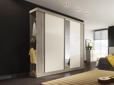 Vente-unique Kledingkast - 2 schuifdeuren - L231 cm - Eiken en ivoorkleur - ADALRIK