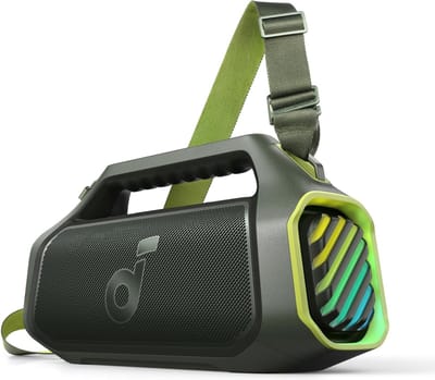 NEW soundcore Anker Boom 2 Plus Buitenluidspreker - Bluetooth - 140W - 2+2 kanalen - BassUp 2.0 - 20 uur - Snel opladen - IPX7 - Waterdicht - RGB-verlichting - USB-C - Powerbank - Voor kamperen - Strand - Tuin - Groen