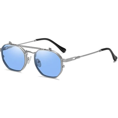 Lunettes de Soleil Steampunk Double Rabat Carrées Rétro Alliage Métal Lunettes de Soleil Punk Homme Femme Lunettes de Soleil Protection UV