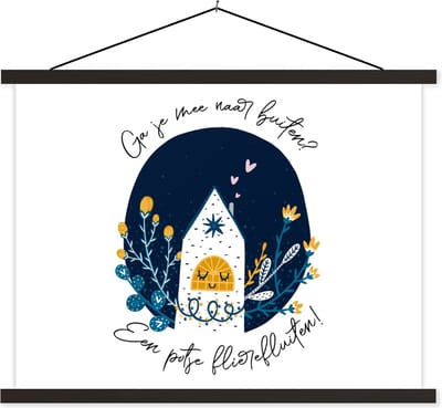 Posterhanger incl. Poster 40x30 cm - Schoolplaat - Quotes - Ga je mee naar buiten? - Spreuken - Textielposter - Zwarte latten