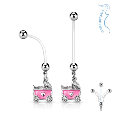 Zwangerschaps navelpiercing wandelwagen roze - LMPiercings