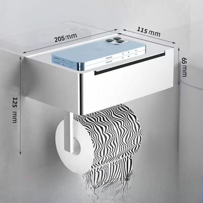 Rolpapierdoos Kan Vochtige Doekjes Bevatten Roestvrijstalen Tissuebox Mobiele Telefoonhouder Ponsvrije Tissuebox white