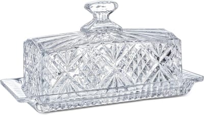 Dailygoods - Kristal Bedekte Botervloot - 8 Inch Klassiek Glas Met Deksel
