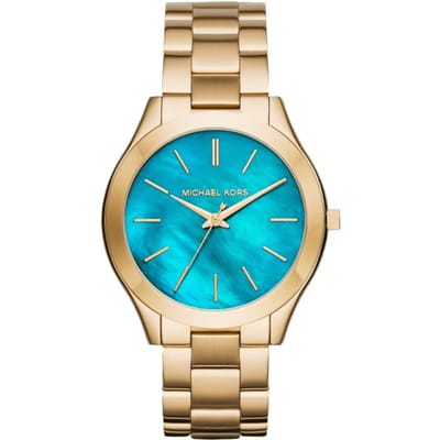 Michael Kors MK3492 Slim Runway 42mm Gouden Roestvrij Stalen Dameshorloge Blauw Wijzerplaat