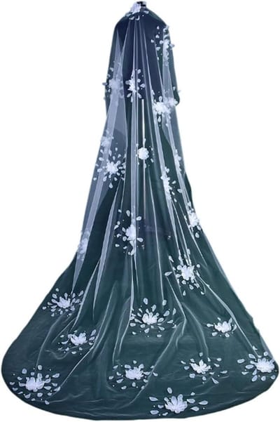 Bruidssluier - Trouwsluier Bruidssluiers - Bruiloft Accessoire - Met 3D Bloem - Kathedraal Lengte - Wit