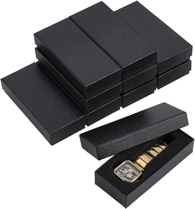 10 Stuks Papieren Horloges Opbergdoos - Zwarte Geschenkdoos voor Horloges en Armbanden met Spons Displayhouder - 15,4 x 6,9 x 3,4 cm